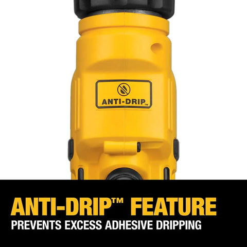 Close-up of Cordless 20V Caulking Gun With Variable Speed Trigger And Flow Dial, Anti Drip Auto Retracting Plunger feature