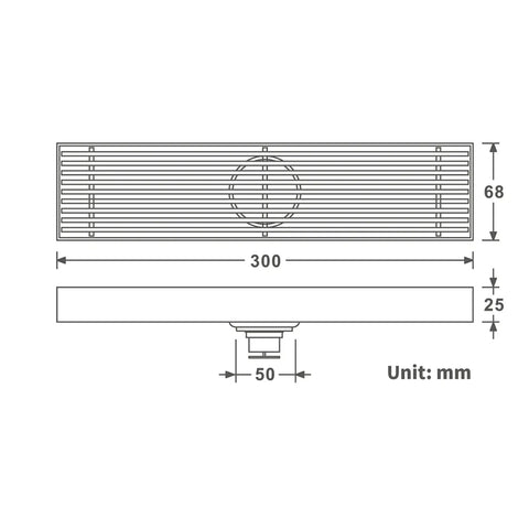Built Different Rectangular Drain Cover With Removable Tile Grate And Hair Catcher Brushed Black Stainless Steel Finish dimensions and specs.
