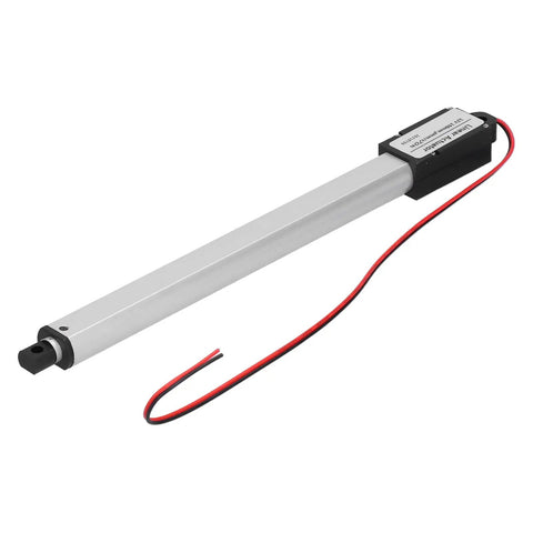 12V 150mm Mini Linear Actuator With Internal Limit Switch shown with wires, suitable for massage chairs, wheelchairs, beds, DIY projects.