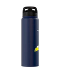 Insulated Stainless Steel Water Bottle For Glider Lovers Who Live For Winch Launch Thrills, navy blue, leak-proof lid, side view.