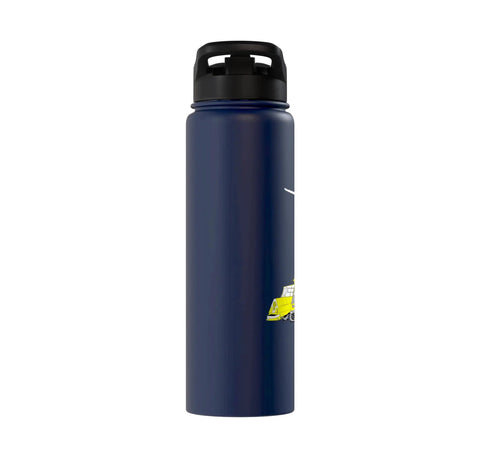 Insulated Stainless Steel Water Bottle For Glider Lovers Who Live For Winch Launch Thrills, navy blue, leak-proof lid, side view.