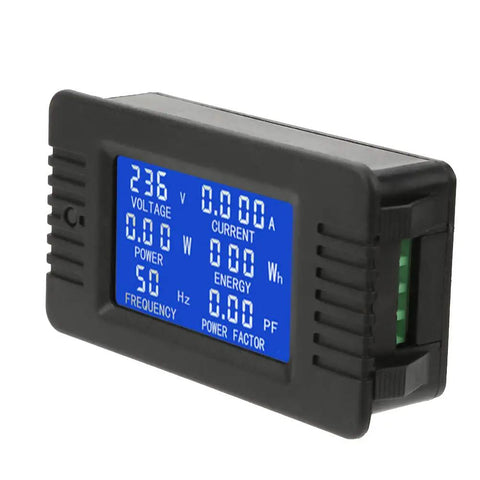 Hella Reliable Digital Voltmeter Ammeter Monitor With CT Sensor For Home Appliance Energy Tracking showing voltage, current, power, and frequency readings.
