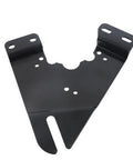 Black iron electric motor mounting plate for bicycle hub motor with multiple mounting holes.