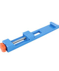 Adjustable Circular Saw Guide in blue with orange knob for 4 to 6 inch saws, perfect for woodworking projects.