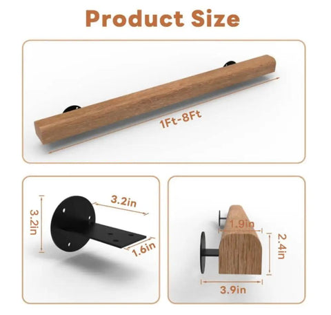 Premium Solid Wood Stair Handrail 2 Foot Wall Mounted Guardrail Built Like A Tank For Indoor Outdoor Safety dimensions and fittings.