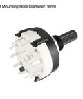 Side view of 2 Pole 6 Position Rotary Switch Band Selector 1 Deck 14 Pin 9mm Mounting Hole 6mm Shaft for electronics.