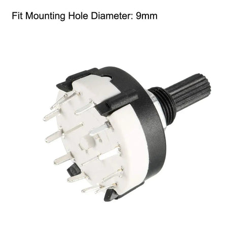 Side view of 2 Pole 6 Position Rotary Switch Band Selector 1 Deck 14 Pin 9mm Mounting Hole 6mm Shaft for electronics.