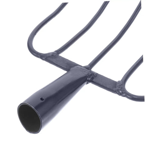 Close-up of Handheld Manure Fork With Solid Iron Tines For Gardening Farming And Lawn Maintenance showing durable dark blue tines