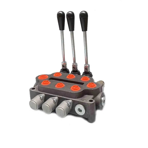 Heavy Duty 3 Spool Hydraulic Directional Control Valve With 25 GPM At 3000 PSI For Small Tractors Loaders And Log Splitters Double Acting Ports Closed Center Plug Ready Power Beyond Sleeve Spring Center Neutral