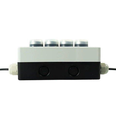 Four-Stack LED Industrial Signal Tower Light With No Sound Andon Lights, Off On Flashing Mode, 24V DC, back view of unit