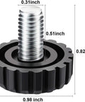 Game Change Your Wobbly Floors With These Heavy Duty Furniture Leveling Feet Adjustment Screws showing a black metal screw mount with dimensions.