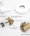 Chrome Shower Faucet Set With 8 Inch Rainfall Shower Head components including brass body, connectors, and trim kit.