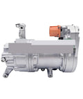 Electric Air Conditioning Compressor And Cooling Pump Assembly For Tesla Model 3 And Model Y side view showcasing durable metal construction.