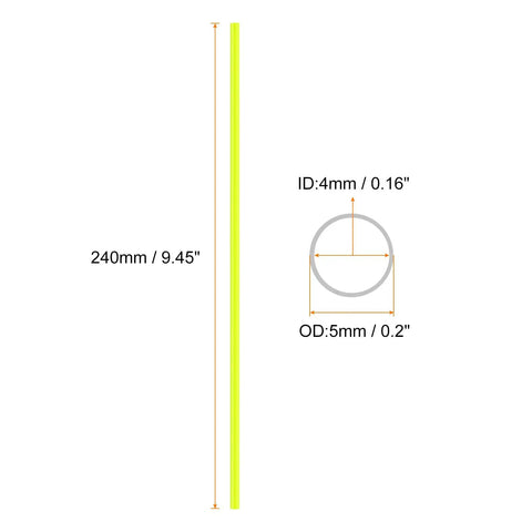 Diagram showing 72 Pack Universal Spoke Skin Wraps 0.2in Plastic Covers with ID 4mm, OD 5mm, and 240mm length.