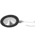 Top Shelf Reusable Siphon Pot Filter Built Tough With Rust Resistant Stainless Steel And Flexible Silicone Permanent Coffee Replacement For Silky Siphon Machine Daily Grind, close-up of metal mesh filter with silicone rim.