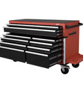 Shop Workhorse 10 Drawer Rolling Tool Chest Cabinet With Slick Roll Casters And 56 Inch Wide Steel Build For Ultimate Garage Game Changer Storage And No Fuss Workshop Organization, shown in angled view.