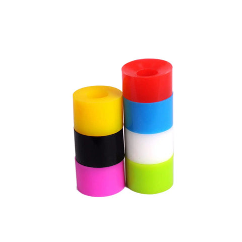 Colorful polyurethane skate cushions, non-specific to product Quad Roller Skating 85A Cushion Set for PowerDyne Reactor Trucks.