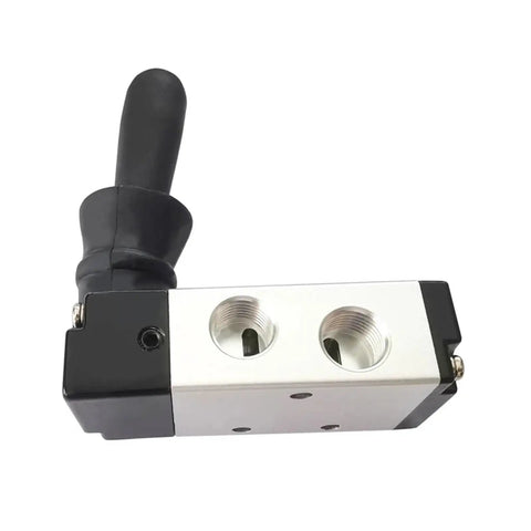Five Way Pneumatic Air Valve With Hand Lever, One Quarter Inch Inlet, Two Position, Five Port, Manual Control, Aluminum Body