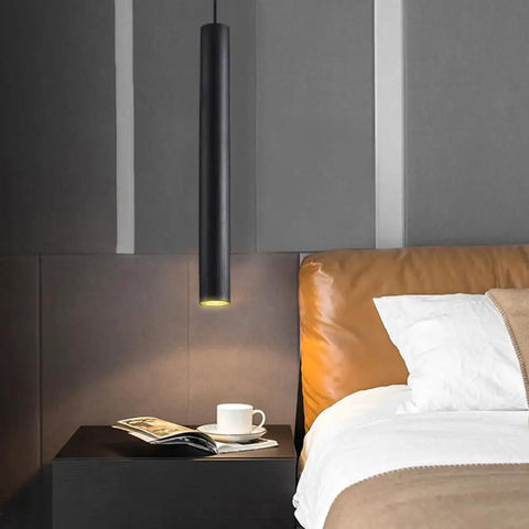 LED Pendant Light With Long Nordic Tube Design Modern Minimalist Ceiling Lamp over nightstand