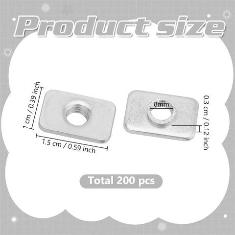 200 Pcs M5 Flat Sliding T Nuts Heavy Duty Carbon Steel Hammer Head T Slots For 2020 Build Rail 3D Printer And CNC Router product size dimensions