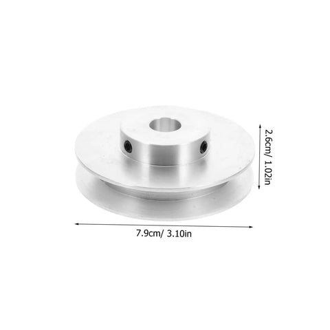Heavy Duty Aluminum V Belt Pulley With V Groove Web Sheave For Industrial Motor Drives and Shop Floors is 7.9cm in diameter.