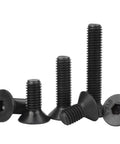 100 Pack Black Oxide 12.9 Grade Hex Socket Countersunk Head Screws M10 X 45 Millimeter Full Thread Heavy Duty Fasteners displayed from various angles.
