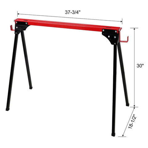 Heavy Duty Foldable Sawhorses 2 Pack 1000 Lb Weight Capacity Steel Work Stands with red top and black legs, 37-3/4" long.