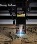 Air assist kit for laser engraver installed on Falcon 10W; front view shows nozzle and air tube
