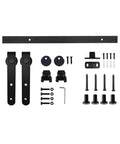 Rugged Steel Sliding Barn Door Hardware Kit With Track And Rollers Rust Resistant And Smooth Guide Rail System Full Accessories Pack For Heavy Single Doors 1.22m Length, showing components laid out.