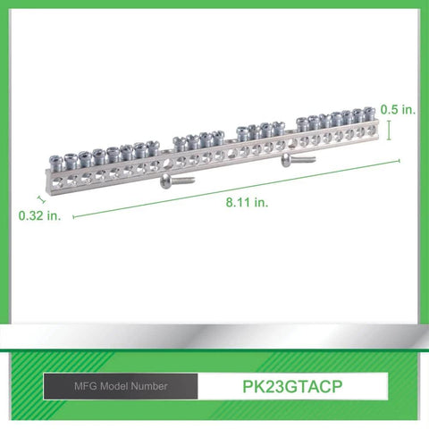 Ground Bar Kit For 200A Main Breaker Load Centers, 23 Terminal Ground Bar For 20 To 40 Circuits, Easy Install Kit shown.