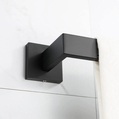 Close-up of Matte Black Bathroom Hardware Set With 24 Inch And 12.2 Inch Towel Bars Four Piece Kit Stainless Steel Rustproof SUS304.