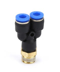 Get This Insane M5 To 1/2 Inch Y Shape Pneumatic Push In Fitting Connector Kit Featuring 20 Pieces Of Reliable Brass And Plastic Adapters For Smooth Air Distribution In Automation Systems And Tool Connections Without Any Leaks Today. M5 to 1/2 inch Y pneumatic push-in fitting, brass and plastic, front view