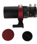 32Mm F4 Guiding Finderscope With Red Dot Sight No Fuss Dual Spiral Adjustable Mount Brightness Control For Easy Quick Pointing And Precise Sky Observation, showing tube and mount with red and black finish and adjustment knobs.
