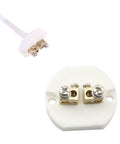 K-type thermocouple terminal block, white ceramic, high-temperature, two brass screw terminals (front view)