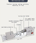 Multifunctional Mini Wood Lathe Machine For DIY Home Workshop, CNC Ready Lathe Tools, compact design with detailed parts.