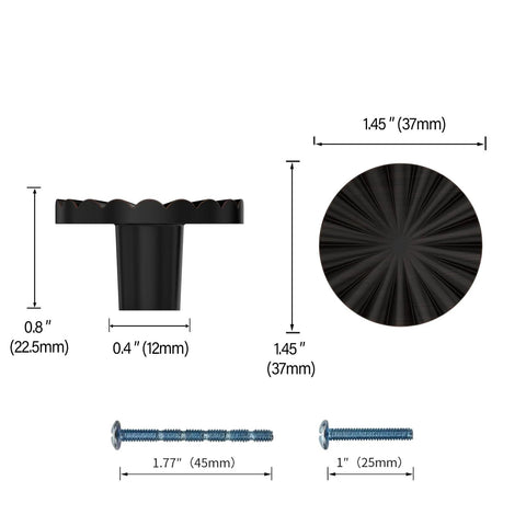 Oil Rubbed Bronze Cabinet Knob Set 10 Pack For Kitchen Cabinets Drawers And Dresser 1.45 Inch Diameter, side and top view with screws