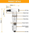 Diagram of Air Nibbler Pneumatic Metal Cutter 3600 RPM For 0.5-1.2 mm Iron And Aluminum with labeled parts and dimensions.