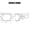 Diagram of Polarized Sunglasses for Men With Ice Blue Mirror Lens, 2 Tone Crystal Smoke Frame, ANSI Z87 Plus Safety Eyewear dimensions.