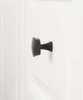 Flat Black Rounded Square Cabinet Knob Set No Brainer Install, 1.26 Inch Diameter, 1.29 Inch Projection on white cabinet.