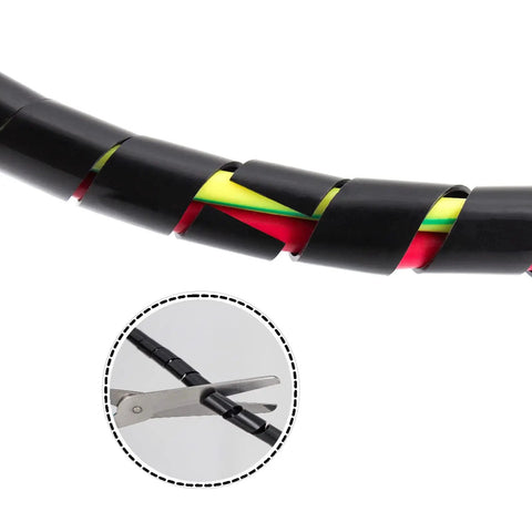 Spiral Cable Wrap Ten Feet One Quarter Inch Wire Wrap Cord Covers Bundle Sleeve in black with cutting detail for customization.