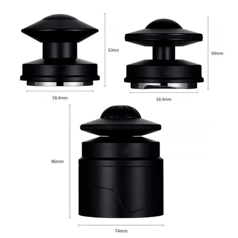 Upgrade Your Daily Grind With This Premium 58mm Espresso Accessories Kit, Spring Loaded Tamper, Wdt Tool, Dosing Funnel, And Wooden Stand For That Smooth Pro Barista Pull Every Single Time - Black 58mm espresso tamper showing dimensions.