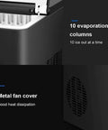 Close-up of Portable Countertop Ice Maker Machine 11kg Black Electric Nugget Ice Maker features, showing 10 evaporation columns.