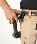 Tape Measure Holder With Two Arc Ring Belt Anchors For Quick Clip On Drills Nail Guns Impact Drivers And Any Belt Clip Or Hook Devices Universal Fit For Wide And Subcompact Tapes Pro Grade DIY Ready on belt with drill