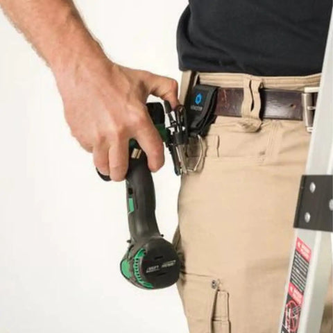 Tape Measure Holder With Two Arc Ring Belt Anchors For Quick Clip On Drills Nail Guns Impact Drivers And Any Belt Clip Or Hook Devices Universal Fit For Wide And Subcompact Tapes Pro Grade DIY Ready on belt with drill
