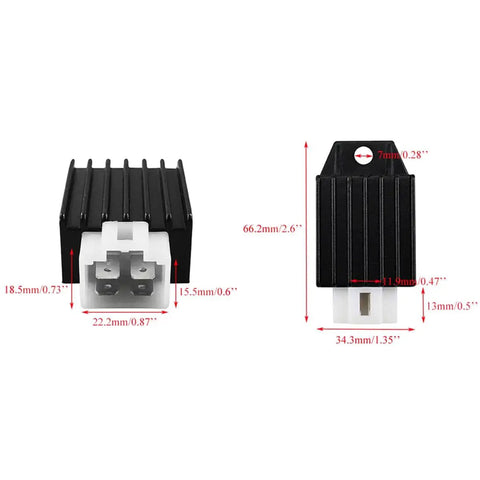 GY6 Ignition Coil Kit With CDI Relay Regulator A7TC Spark Plug rectifier dimensions illustration