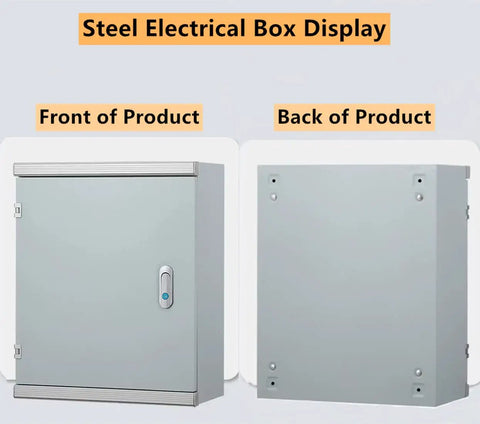 Front and back view of Heavy Duty Cold Rolled Steel Electrical Enclosure Box 20 By 16 By 8 Inches For Outdoor Or Indoor Use IP66