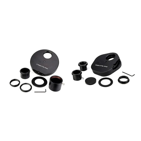 Filter Wheel Metal 5 Positions For Telescope Eyepiece Black 2 Inch With Quick Filter Swapping parts and tools displayed