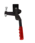 Built Tough Toggle Clamp In Carbon Steel, Heavy Duty 1543 Lb Capacity With 180 Degree Bar Rotation, red handle close-up