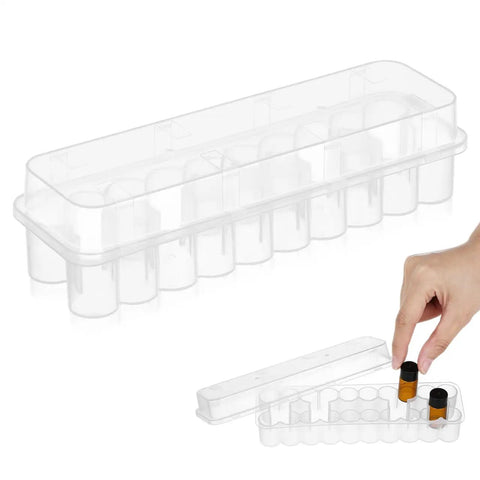 Easy Grab And Go Vial Storage Box For 3ml Peptide And Essential Oil Test Tubes 24 Count Transparent Container with lid open