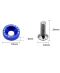 Aluminum M6 Concave Hex Fastener Kit For Automotive Parts, Handy Bolts And Washers For Quick Mounting, Built To Handle Car Body Panels, Engine Bay, And DIY Weekend Projects. M6 blue washer and 20mm bolt with 18mm and 12mm dimensions